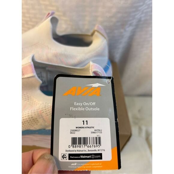 Avia Easy On Off Flexible Mesh Slip Ons White Blue Womens 11 Outsole NEW - Picture 3 of 5